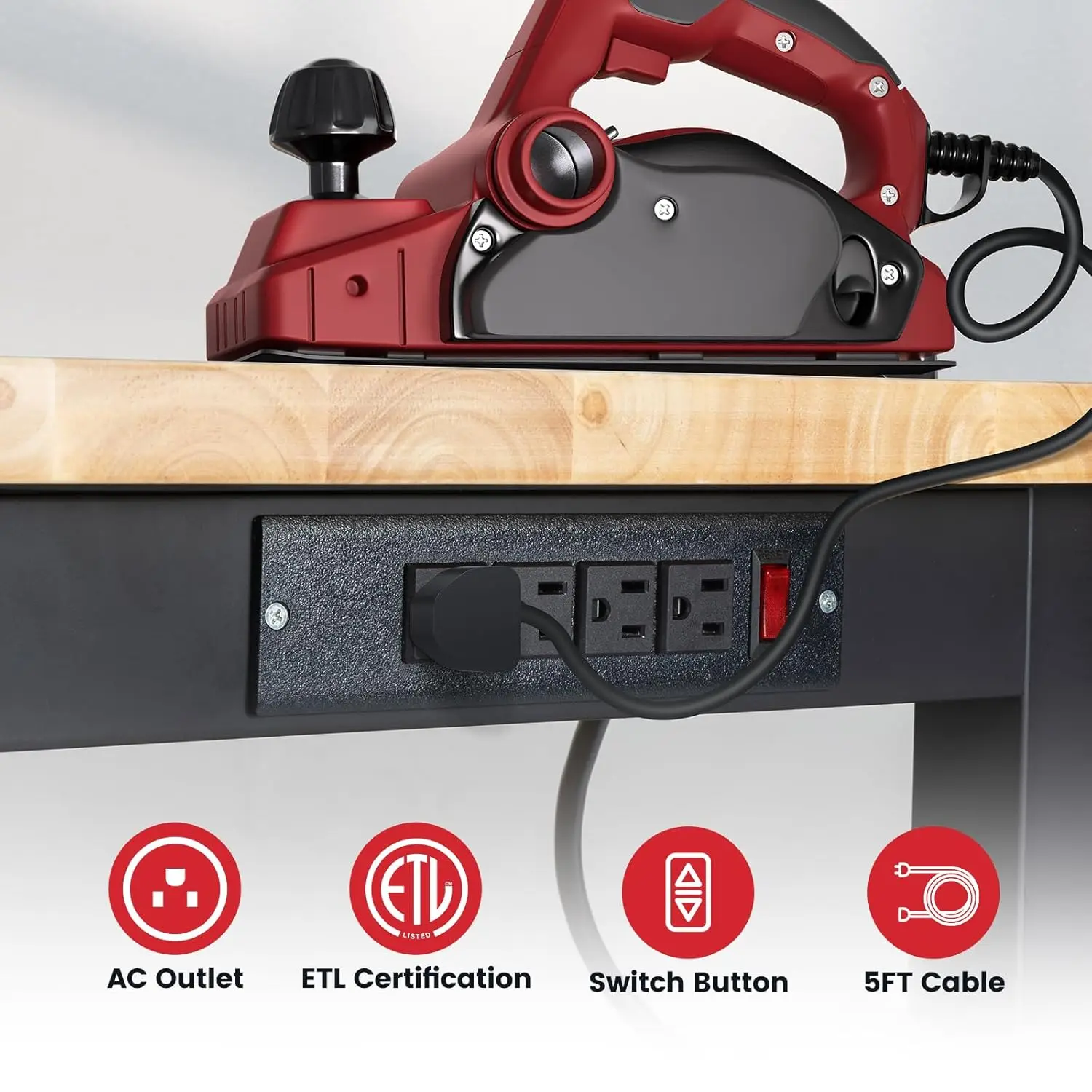 Work Table for Garage 60 Inch Workbench with Storage Adjustable Height Rubber Wood Tabletop Work Bench with Power, Customized