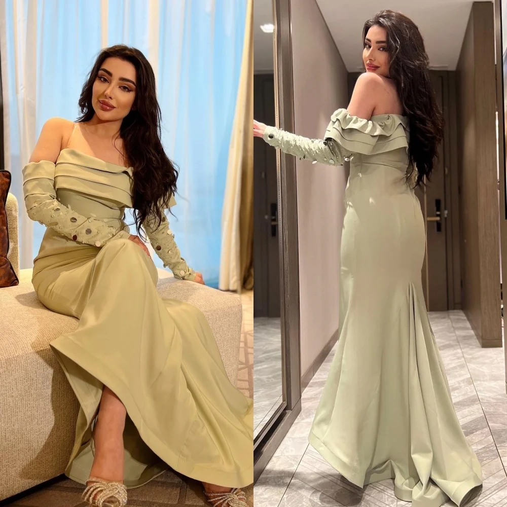 Vestido de noche con lentejuelas y cuentas para quinceañera, traje Midi de sirena con hombros descubiertos, a medida, Arabia Saudita