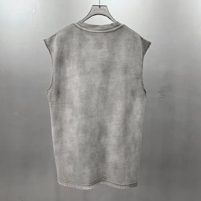 Men's Distressed Vintage Sleeveless T-Shirt Leather Belt Graphic Oversized Punk Rock Casual Workout Vest