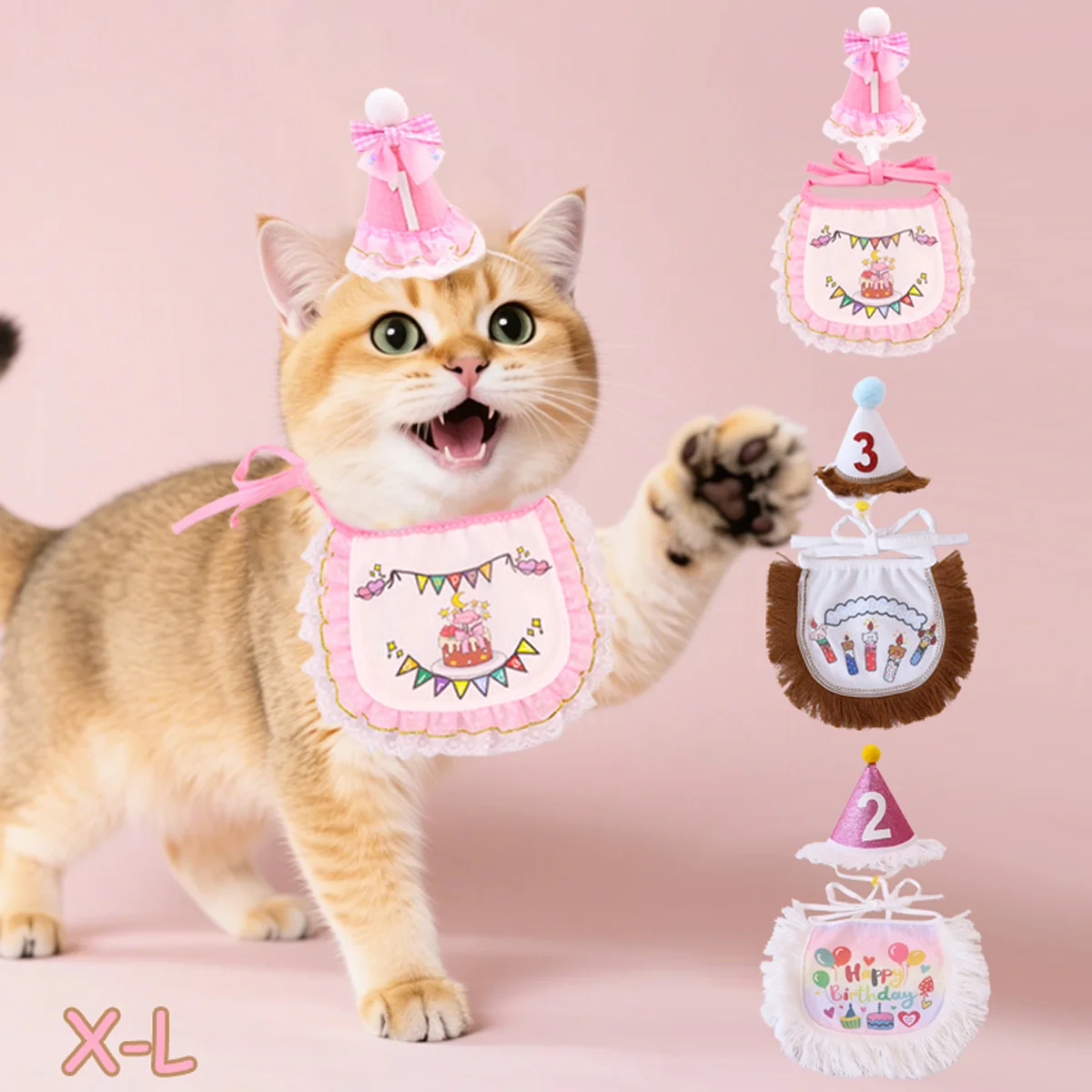 

1 Set Pet Birthday Scarf , Cat & Dog Birthday Hat Bib Accessories Set ,Adjustable Tassels Tie Bib Decoration