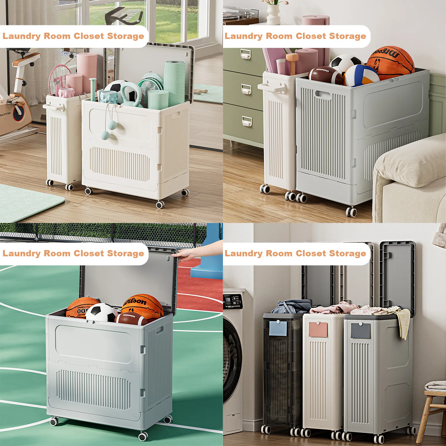 Paniers à linge de grande capacité de 123 L, panier à linge roulant pour le linge, boîtes de rangement de jouets pliables et robustes en plastique