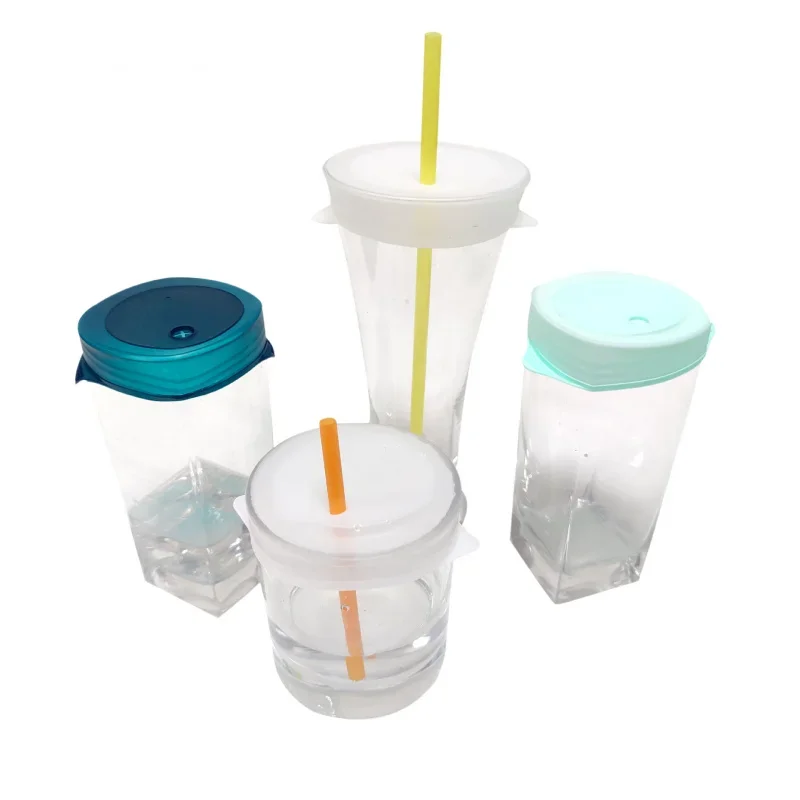 

6 * 3Cm round silicone cup cover, food contact grade, high tension, portable, with straw hole, cup lid.