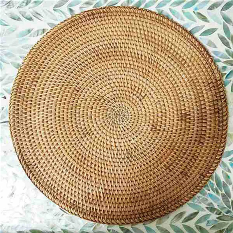 

AFOURT-10X Handwoven Rattan Placemats,Round Wicker Table Mats, Natural Woven Placemats For Dinner Table,Heat Resistant Mats