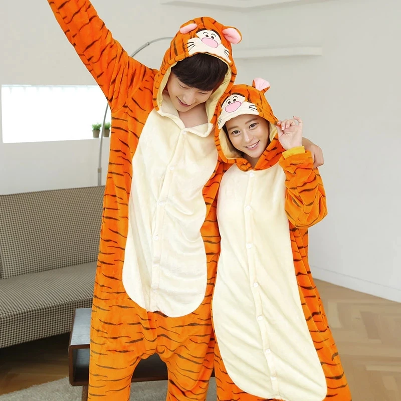 Animal Kigurumi Macacão Pijama, Pijamas com capuz, Trajes de Halloween para Casais, Adulto Casa Vestuário, Estilos Disponíveis