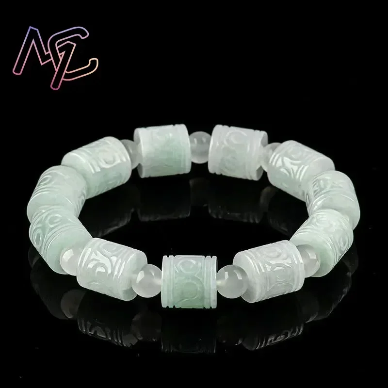 

Luxury Myanmar Jade Carved Bead Bracelet Natural Burmese Jadeite Real Gemstone Jewelry Talismans Vintage Designer Gift for Girls