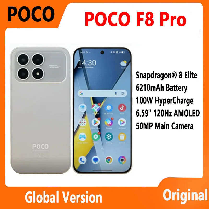 POCO F8 Pro 5G 글로벌 버전 스마트폰 6.59인치 120Hz POCO HyperRGB AMOLED 디스플레이 50MP 6210mAh 스냅드래곤 ® 8 엘리트