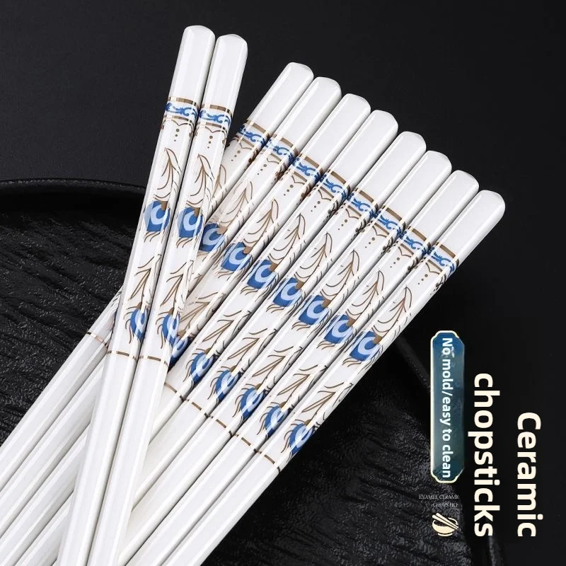 New Ceramic Chopsticks Set  Chinese Chopsticks Set Elegant Household Drop-proof Non-slip Food-grade Porcelain Chinese Tableware