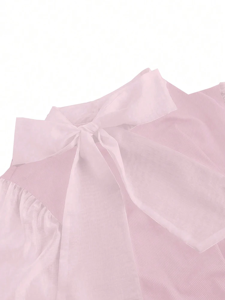 Plus Size Women\'s Elegant Contrast Bow Tie Long Sleeve A-Line Office Work Shirt Business Pink Black Brown Best for Spring