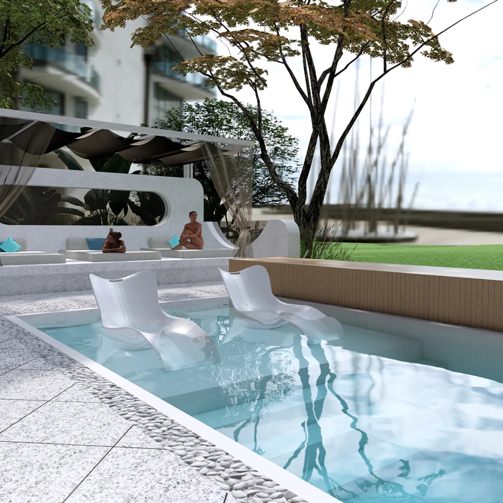 

Modern Portable Fiberglass Swimming Pool Lounger Outdoor Leisure Pool Ledge Recliner Lounge Chair Water-Resistant Chaise Lounger