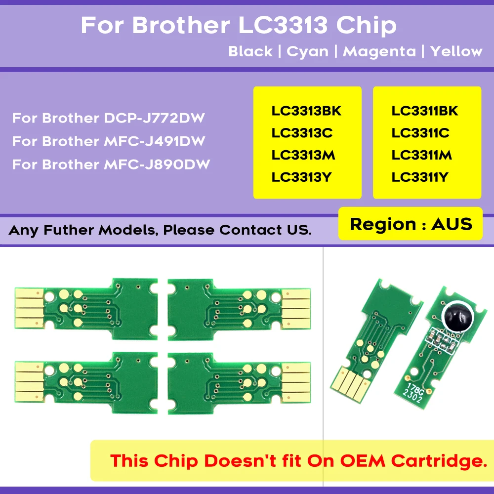 Australia LC3311 LC3313 LC3319 Compatible Chip For Brother DCP-J772DW MFC-J491DW MFC-J890DW Printers Refillable Ink Cartridge