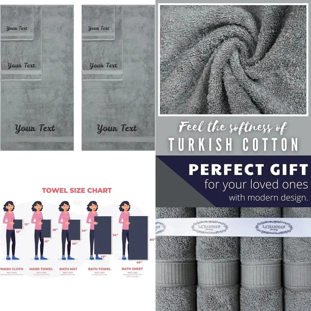 

Luxury Cotton Monogrammed Towel Set, 6 Pieces, Soft, Absorbent, Hotel Spa Quality Bathroom Essentials
