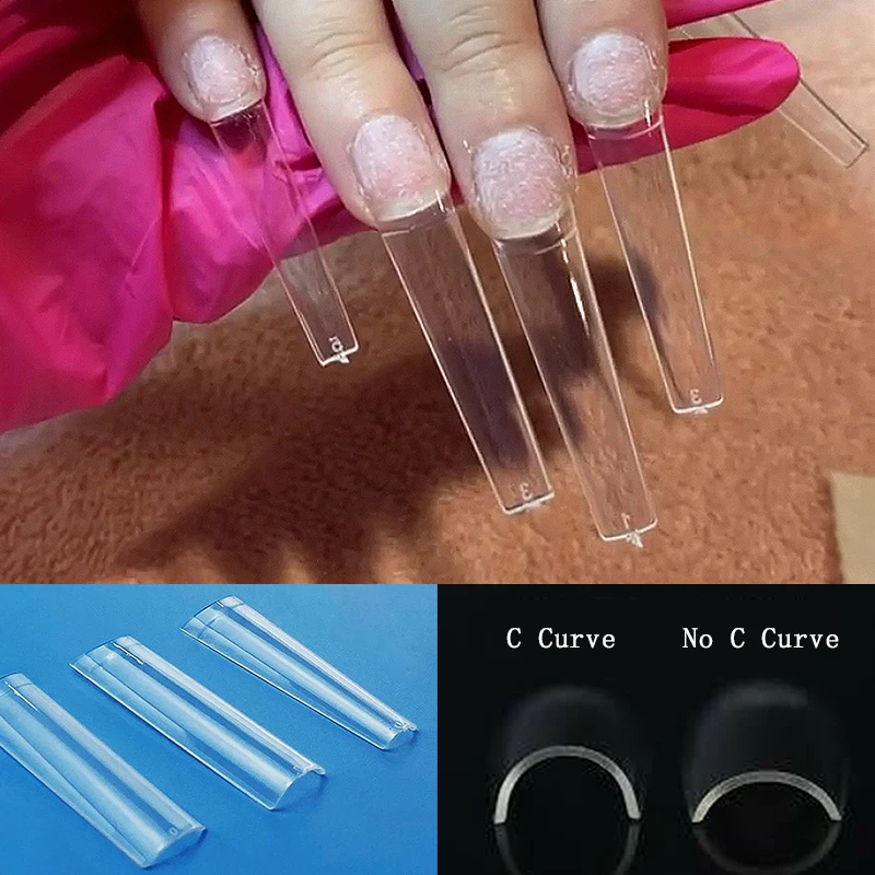 500 sztuk XXL końcówki do paznokci bez krzywej C prosty kwadrat długi trumna pół pokrywa sztuczne paznokcie akrylowe Manicure Salon dostaw