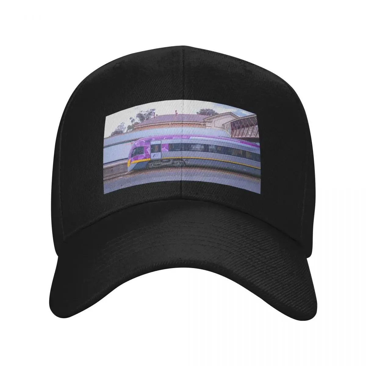 VLine Train in Bendigo headed North Baseball Cap foam party Hat black Hat Baseball Cap Woman Hats Men's