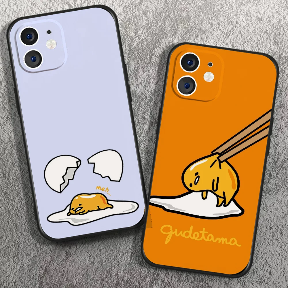 Cartoon Egg Lazy G-Gudetamas Phone Case For IPhone 16 15 14 13 Pro Max 11 12 Mini 2022 Black Silicone Cover