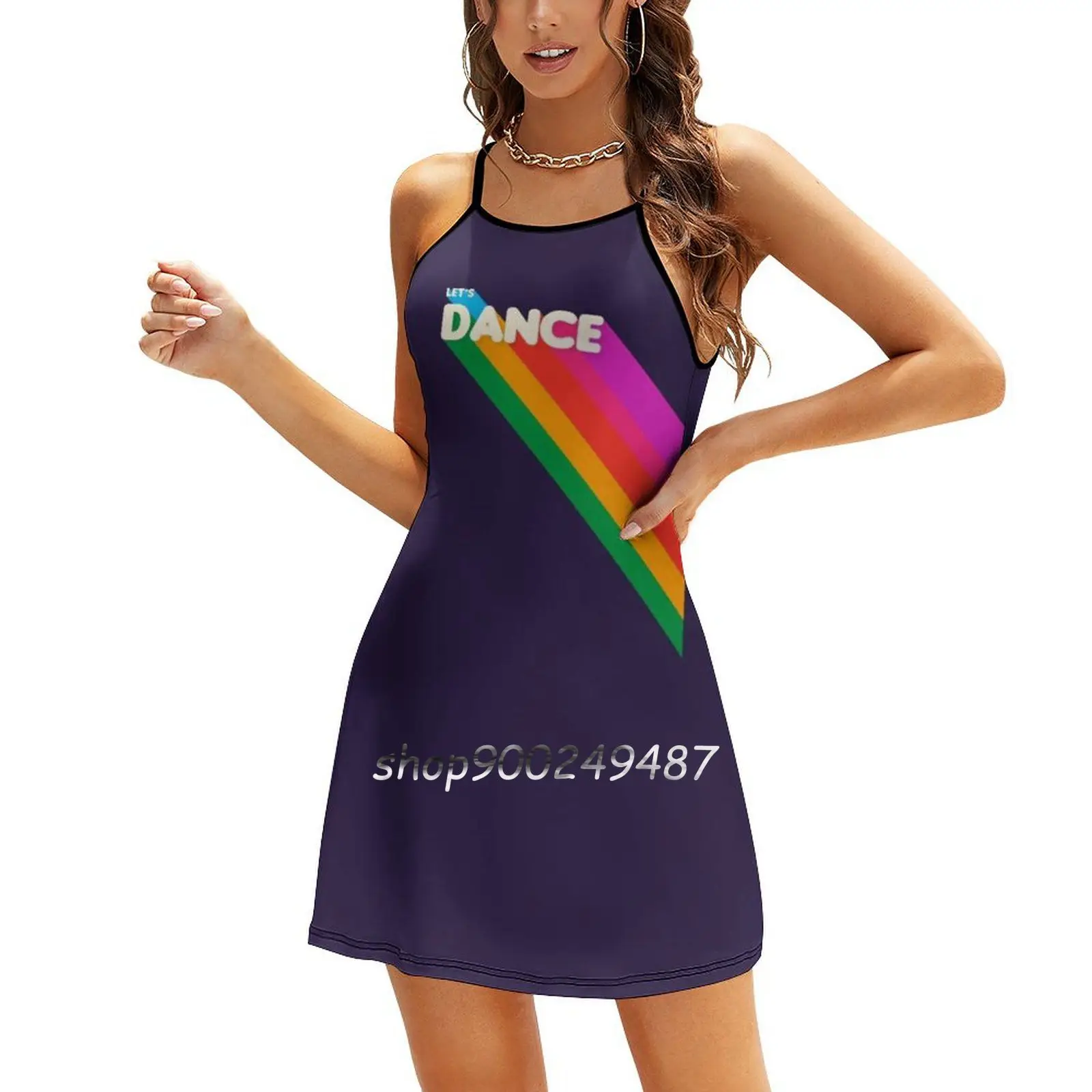 Rainbow Dance Typography Evening Party Dresses Midi Sexy Dress Female Sweet One Piece Dress Korean Dance Dancing Dancers Dancer