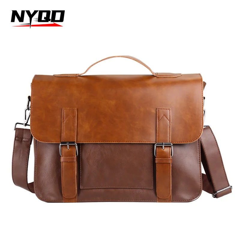 Vintage Men Handbag Briefcases Business Laptop Document Bag Mens PU Leather Casual Shoulder Messenger Bag Сумка Мужская Деловая