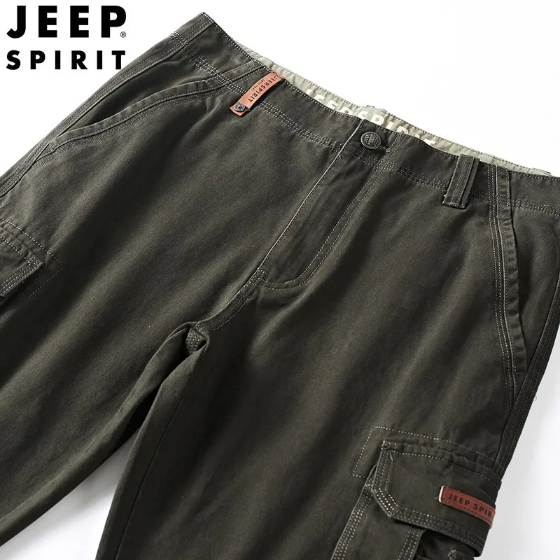 JEEP SPIRIT  Men Straight Outdoor Casual Multi-pocket Pants Stretch Cotton Material Fashion High Quality Overalls