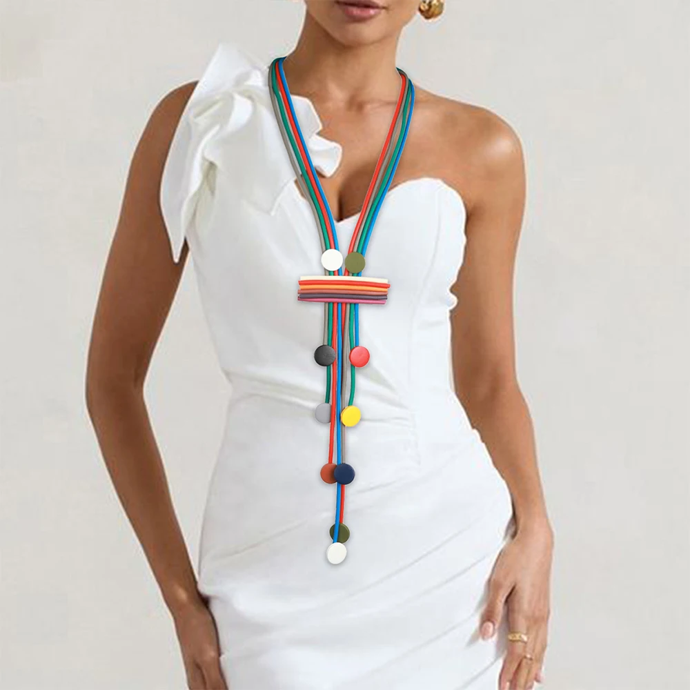 UKEBAY Bunte Statement-Anhänger-Halskette für Frauen, Lange Mehrschichtige Geometrische Boho-Modeschmuck-Halskette für Party und Alltag – Detail 3