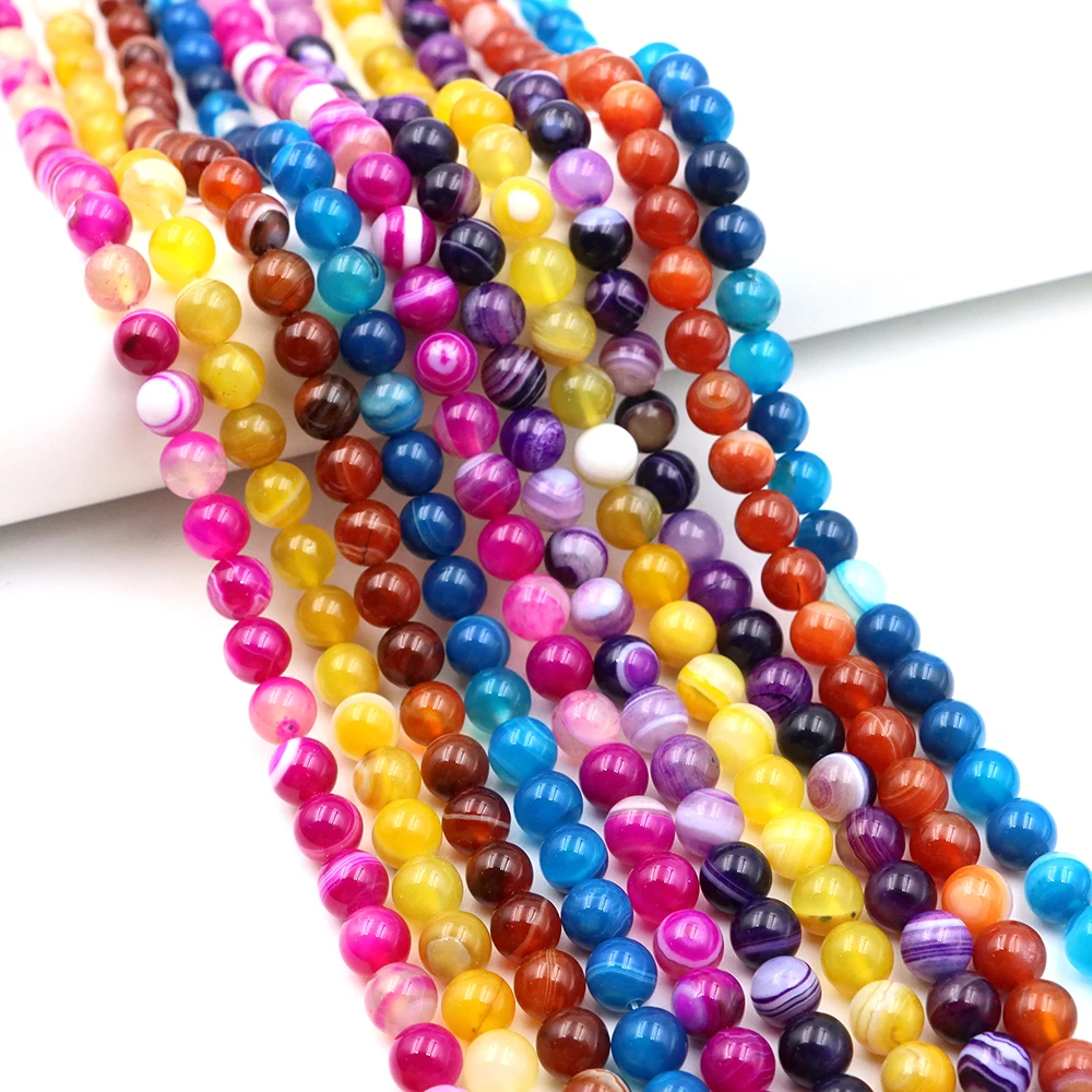 

4/6/8/10mm Natural Stone Colorful Stripe Agate Round Loose Spacer Bead For Jewelry Making DIY Bracelet Necklace Accessories 15''