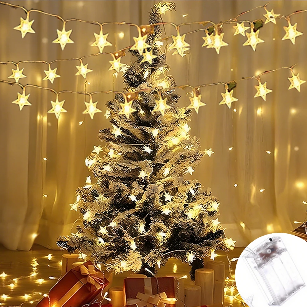 Christmas Tree Star Light String LED 10/20/40/80 Lights Night Decoration for Family Garden Party Atmosphere