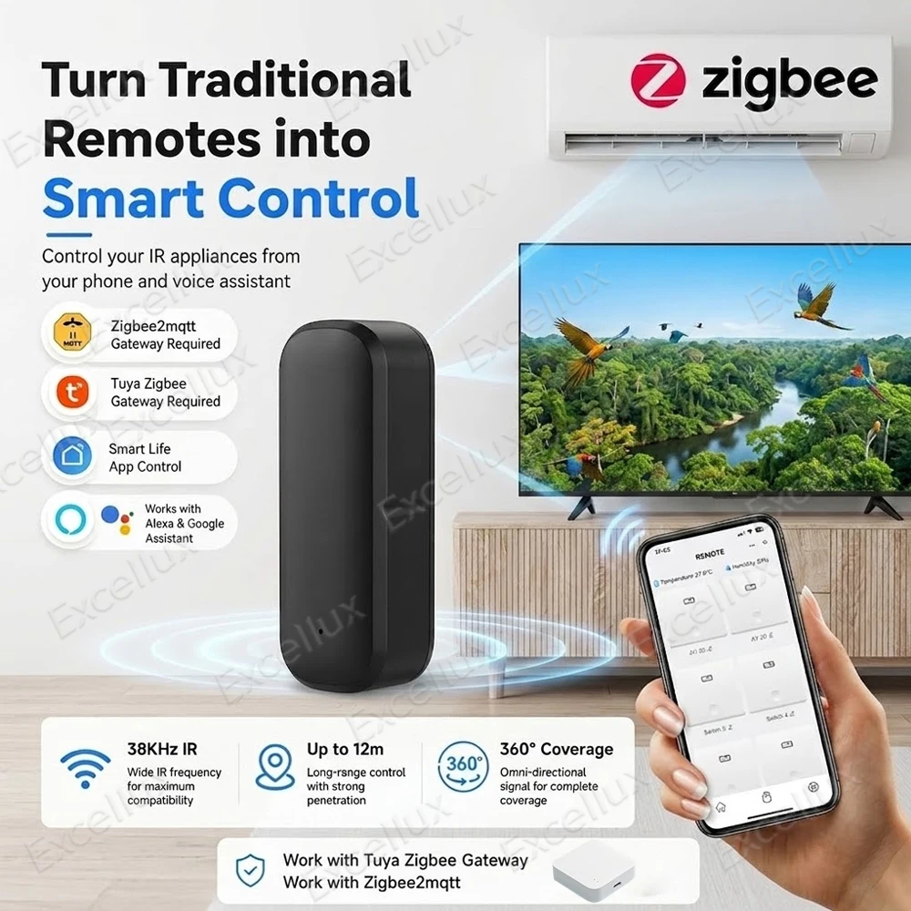 

Zigbee Smart IR Remote Controller Temp Humidity Sensor Smart Home Infrared Universal Remote Control Zigbee2mqtt TUYA Smart Life