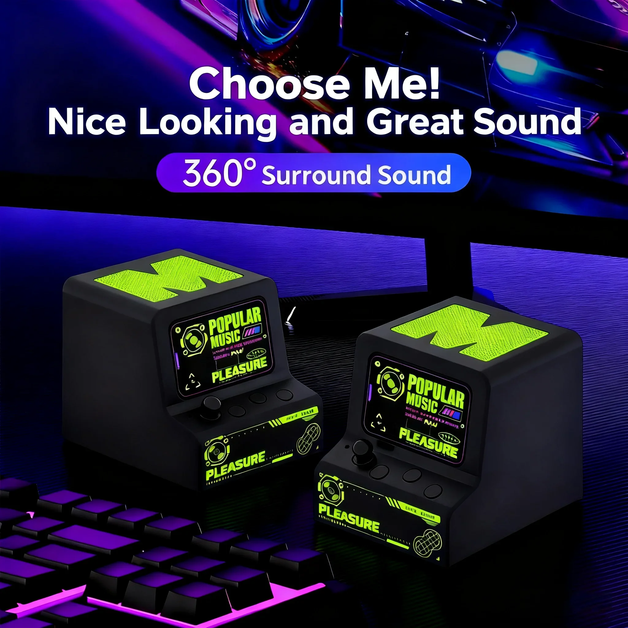 ريترو سمّاعات بلوتوث صغيرة 360 درجة الصوت المحيطي HIFI الصوت مكبر صوت لاسلكي محمول مع بلوتوث 5.3 لموسيقى الألعاب