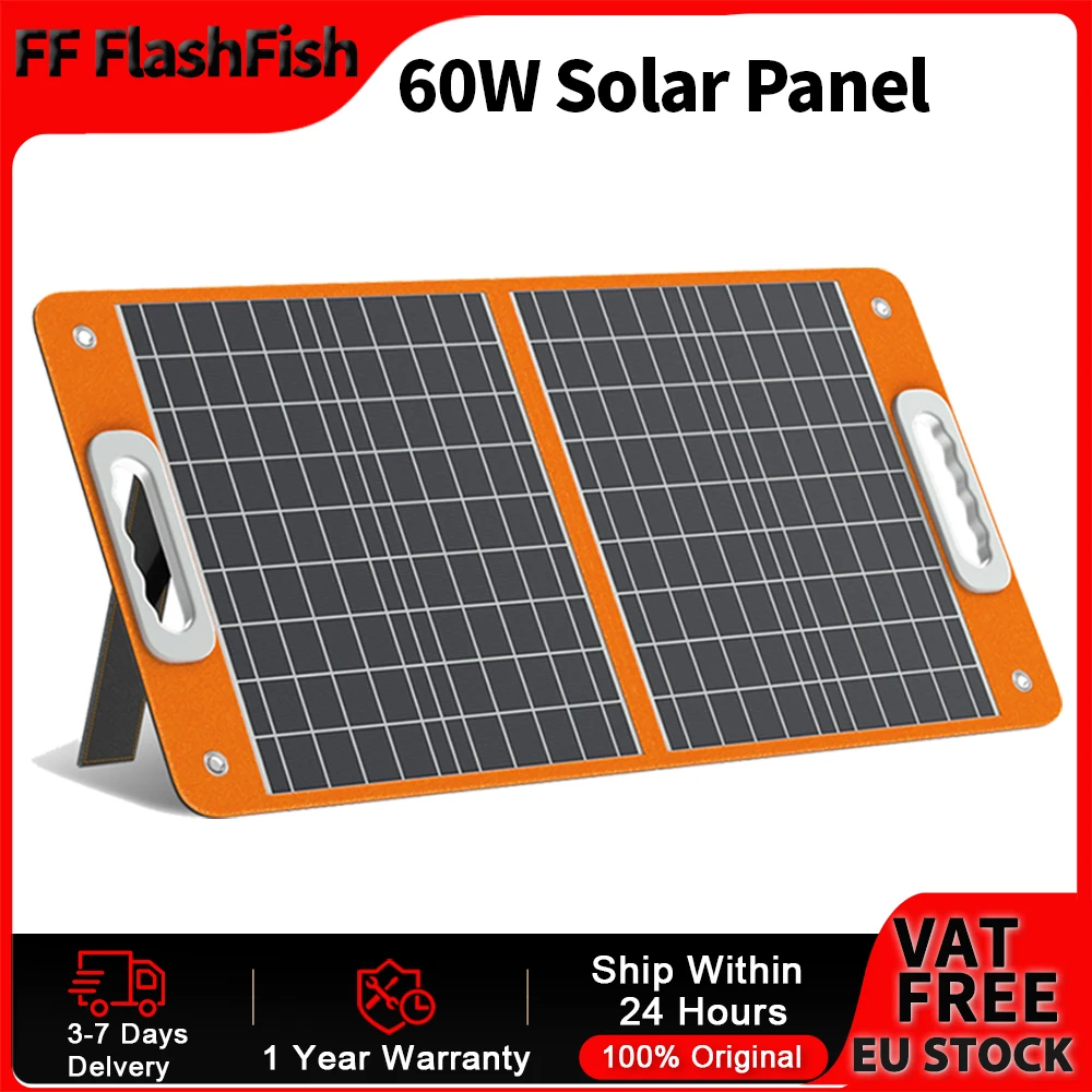 Panel Solar Plegable Flashfish 60W – Cargador USB y DC para Camping