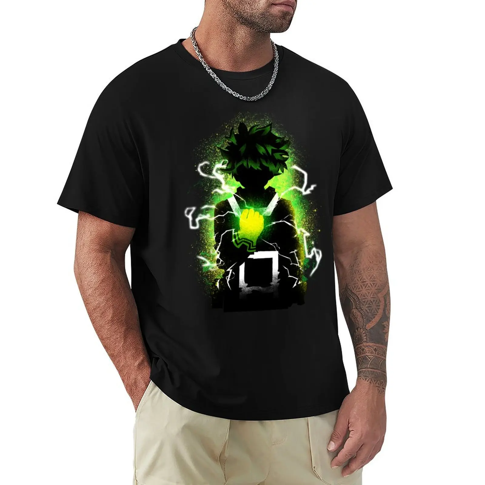 Green Hero Student T-Shirt Trendy Pattern T-Shirt for Men