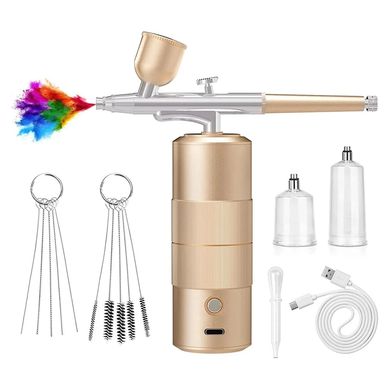 Airbrush Kit With Compressor High Pressure Airbrush Set With 0.3Mm Nozzle Airbrush For Nails, Makeup Durable Easy To Use ,Gold