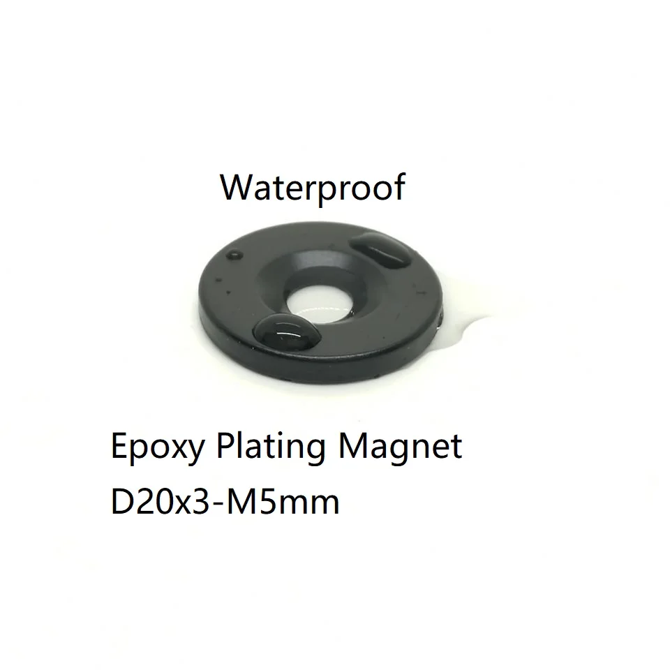10/50PCS/LOT Disc Black Waterproof Countersink Magnet D20*3 Hole M5 Epoxy Plating Refrigerator-Magnets 20x3-5