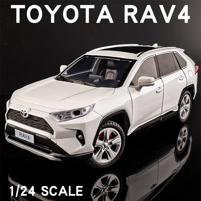 1/24 Scale Toyota RAV4 Off-Road SUV Model Car Metal Diecast Vehicle Simulation Collection Sound & Light Toy For Kids Boys Gift