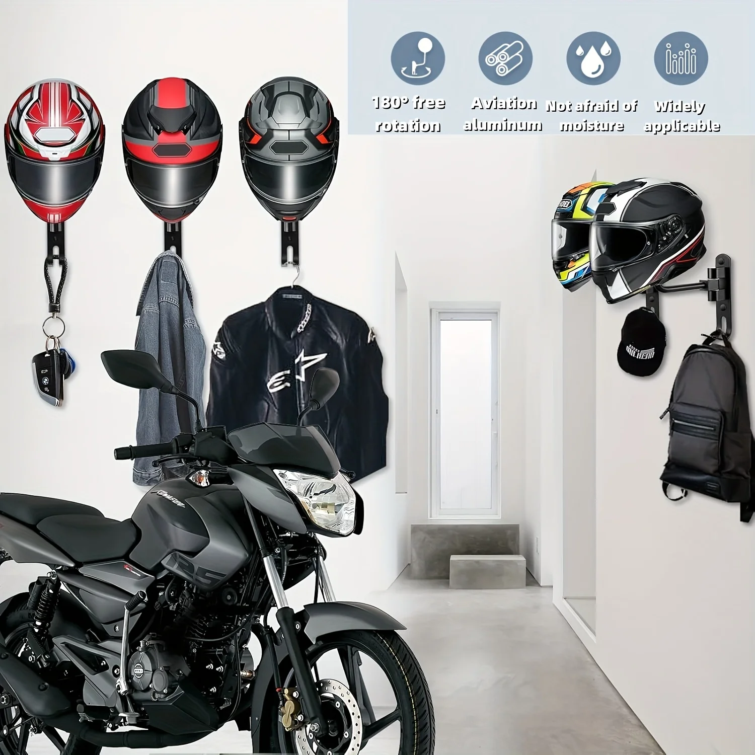 2-in-1 Helmet storage rack With hook Can be rotated 180° save space helmet holder home Motorcycle display stand image 3