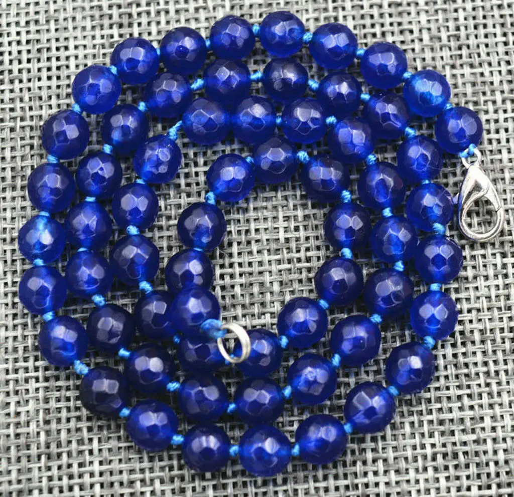 

Natural 6mm Faceted Blue Sapphire Round Gems Beads Necklace 18''