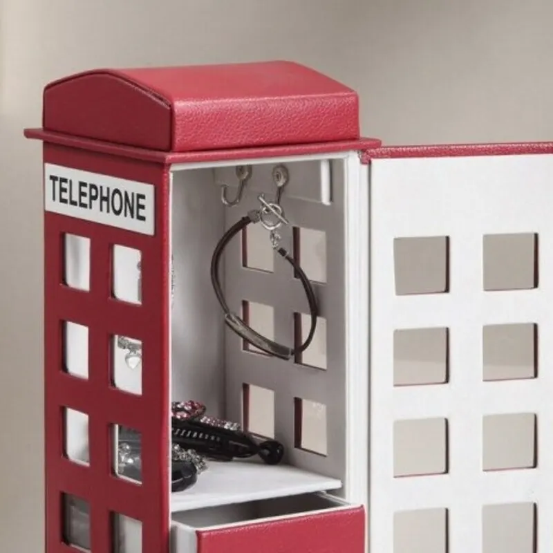 2025 جديد المملكة المتحدة فريد ريترو ستايل كابينة الهاتف تصميم بني أحمر 11.5 بوصة صندوق مجوهرات جلدي صندوق تخزين المجوهرات الرائعة #3