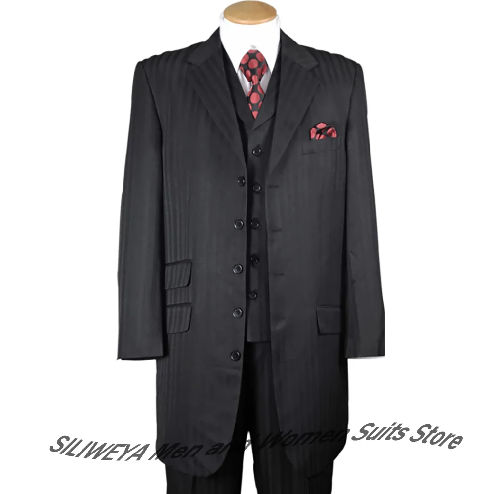 

Stain Striped Men's Clothes 3-Piece Suit Set Notch Lapel Single Breasted Long Blazer Formal Business Wedding Groom Costume