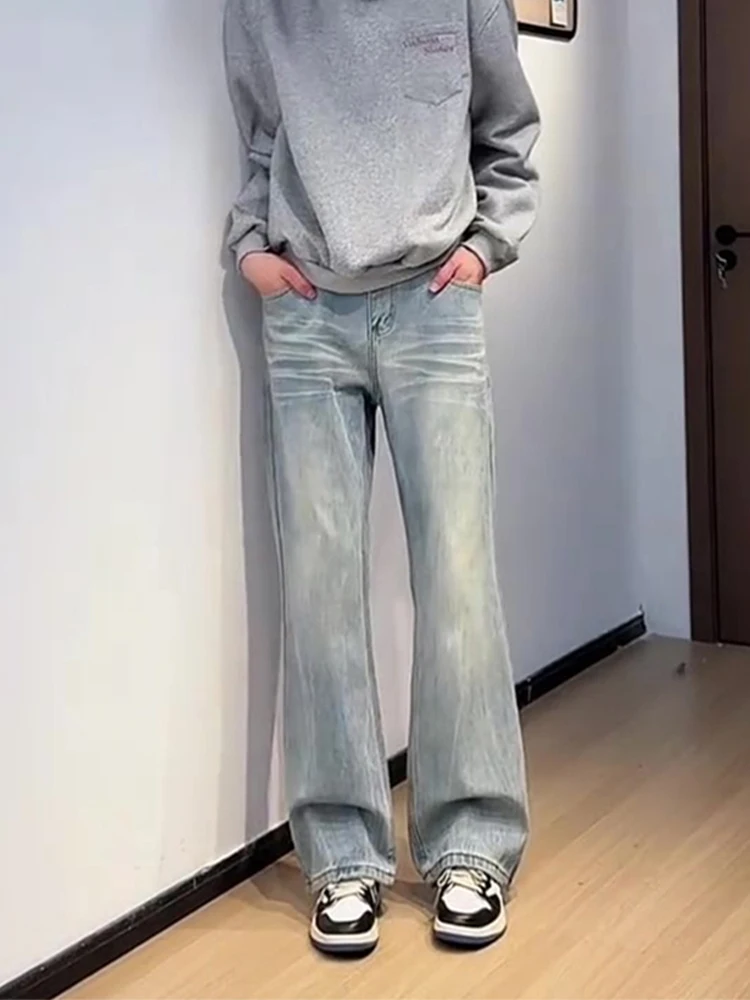 

Men's Thiened High Waist Flared Jeans Lightning Pattern Autumn Winter Straight Leg Long Pants Street Sle Casual Jeans