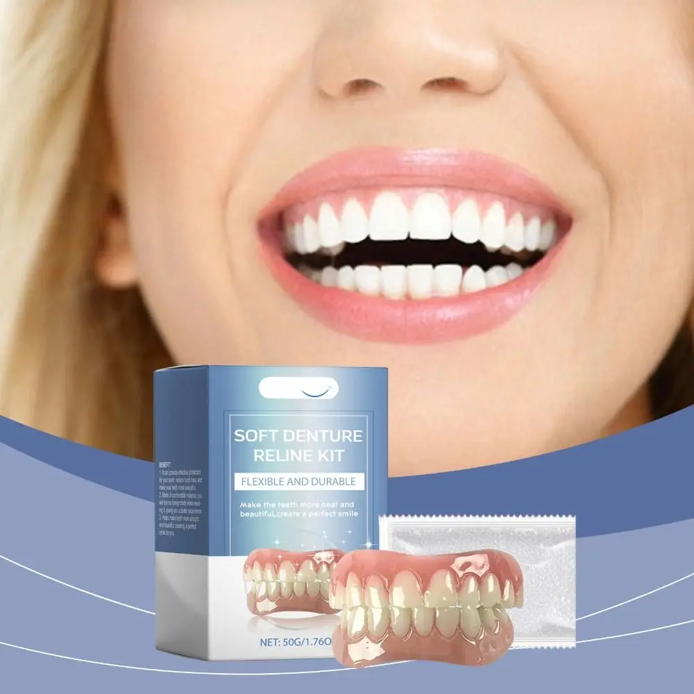 

Silicone Upgrade Silicone Reline Denture Set with 50g Teeth Glues Upper and Lower Veneers Teeth Silicone Reline Kit Soft