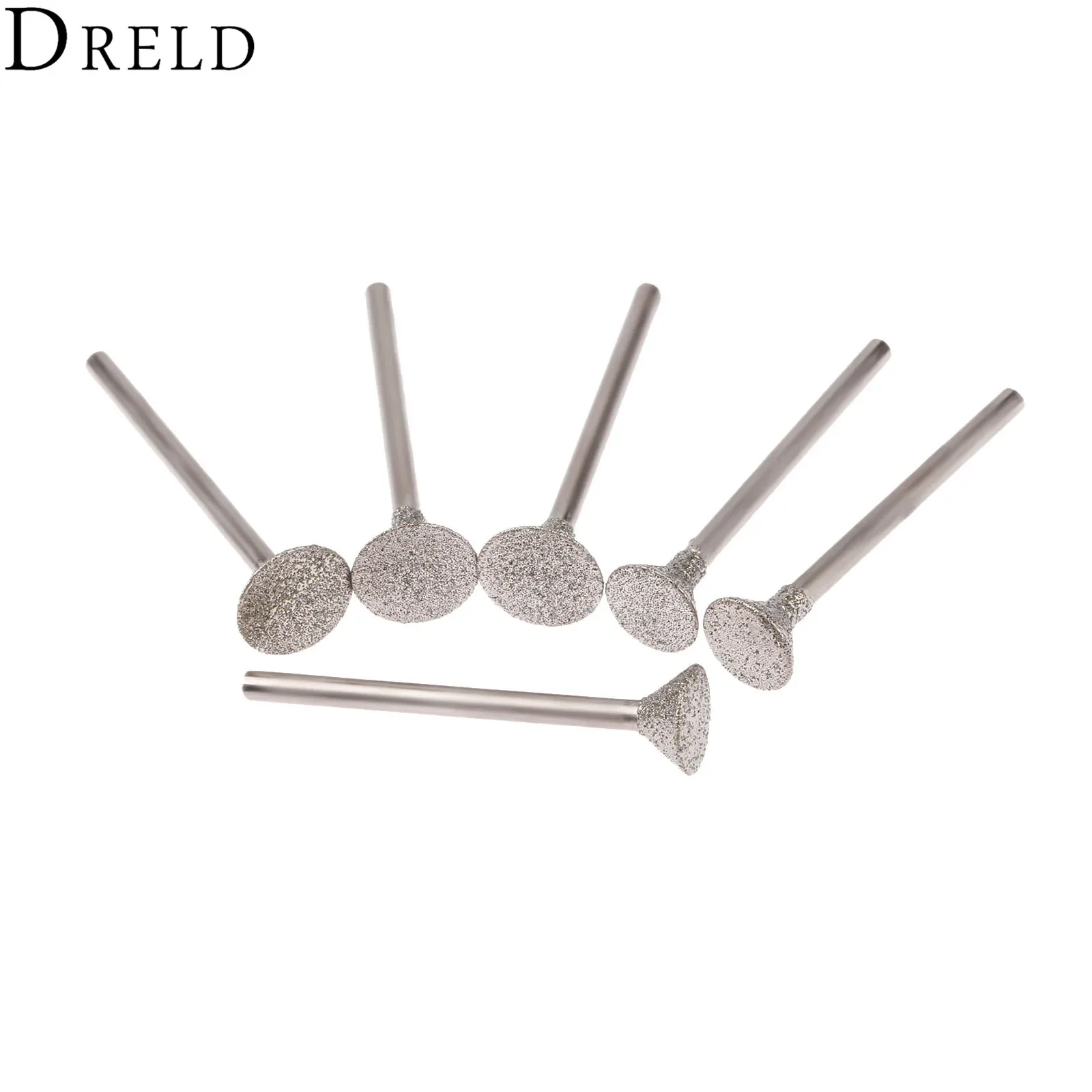 DRELD-Cabezal de pulido de diamante para taladro Dremel, brocas de 3mm, vástago, Jade, piedra, tallado, herramienta de grabado, 6 piezas