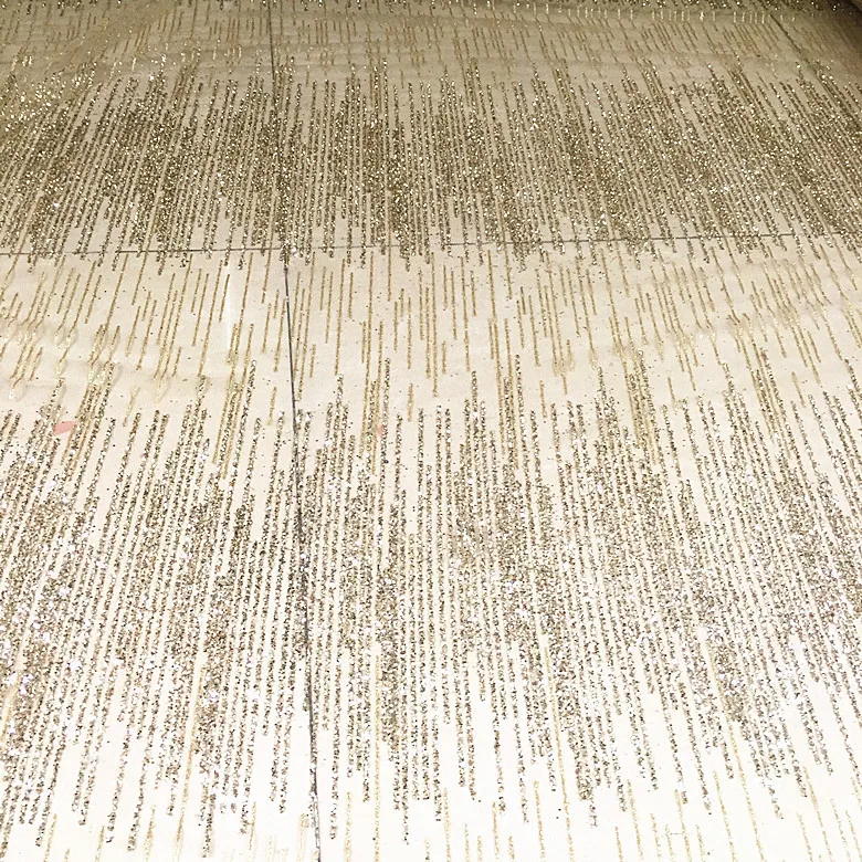Embroidered Mesh Fabric Striped Evening Party Dress Material Shinny Hot Stamping Powder Glitter Wedding Celebration Decoration
