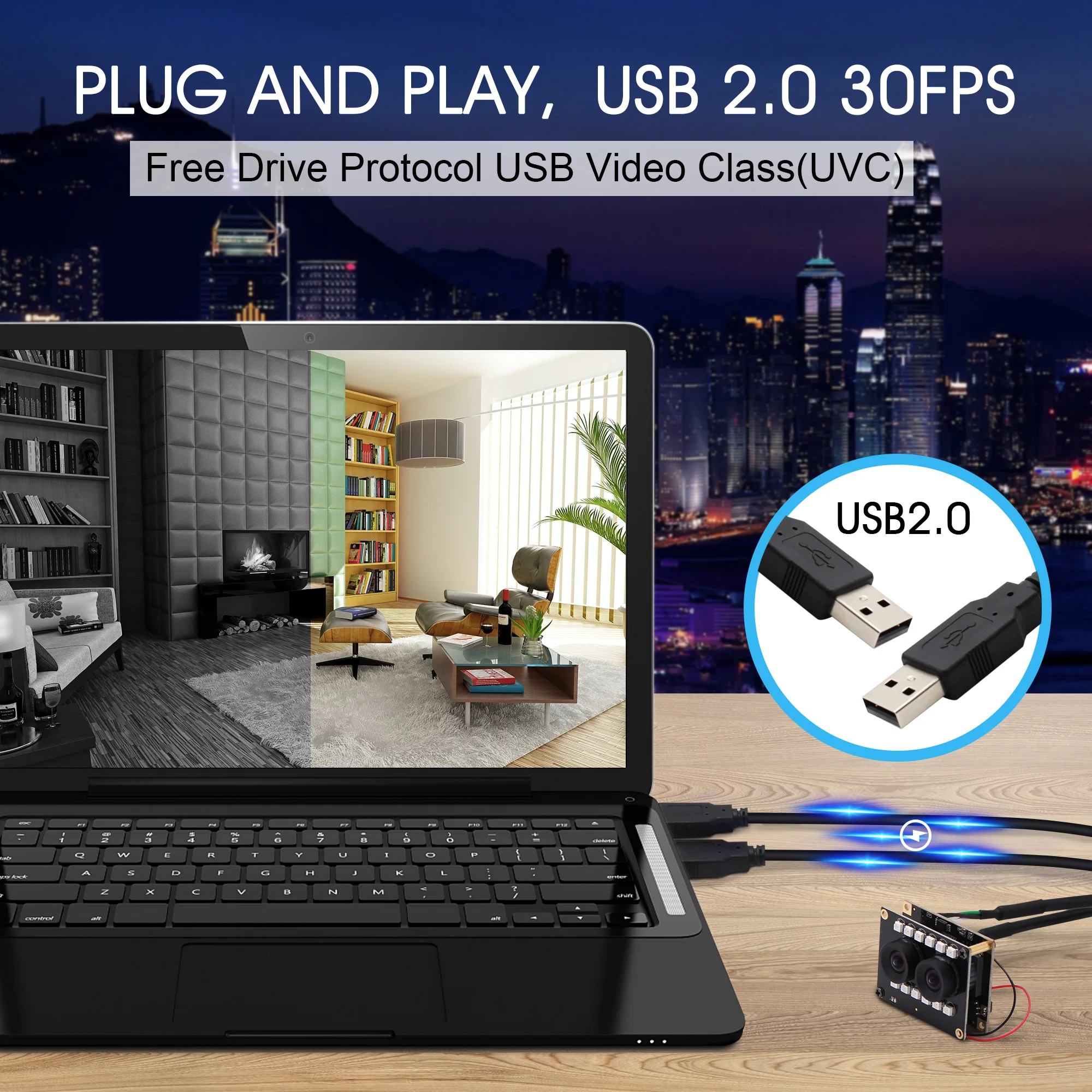 ELP Full HD 1080P WDR AR0230 Sensore CMOS Telecamera USB a doppio obiettivo con visione notturna IR LED