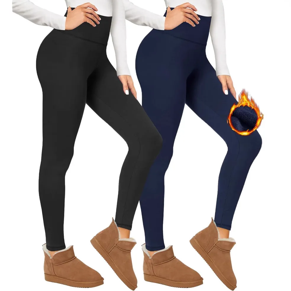 

Women's High-Waist Fce Lined Yoga Pants Soft Warm Winter Travel Suitable Tummy Control Nine-Piece Pants Polyester Fiber