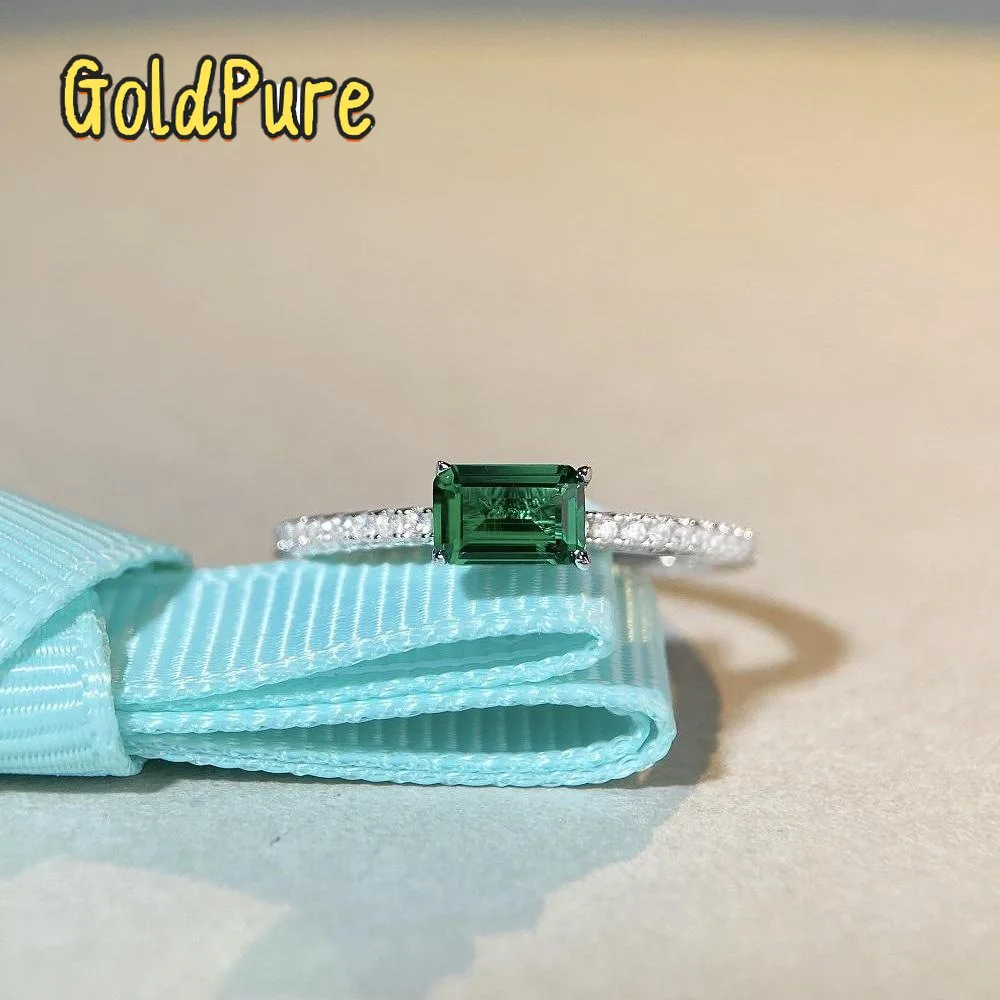 

Goldpure Luxury Solid Platinum PT950 18K gold Emerald Ring Women's Full Diamond Ins Style Small Square Sugar Women's Ring