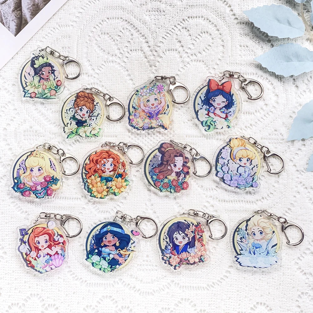 12 Piezas Llaveros de Acrílico de Disney Princesses (Ariel, Alice, Merida), Colgantes para Bolsos y Mochilas, Decoración y Regalos para Amigos