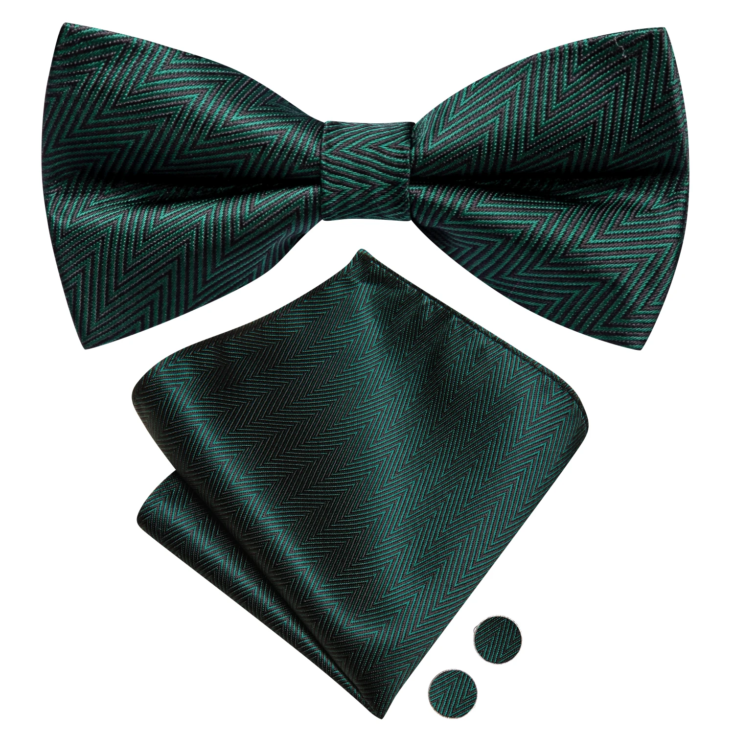 

Hi-Tie Solid Dark Green Men Bow Tie Hankerchief Cufflink Pre-tied Silk Butterfly Knot Bowtie for Male Business Party Wholesale