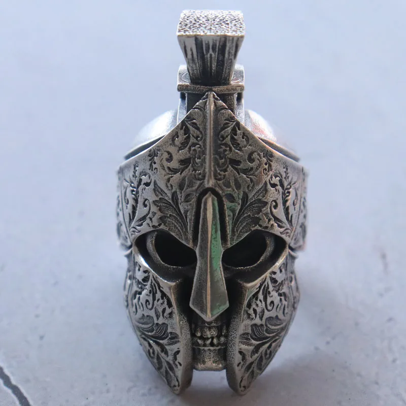 35g Big HEAVY Spartan Helmet Greek Skull Pattern Mens Rings Customized Real 925 Solid Sterling Silver Rings Many Sizes 7-12