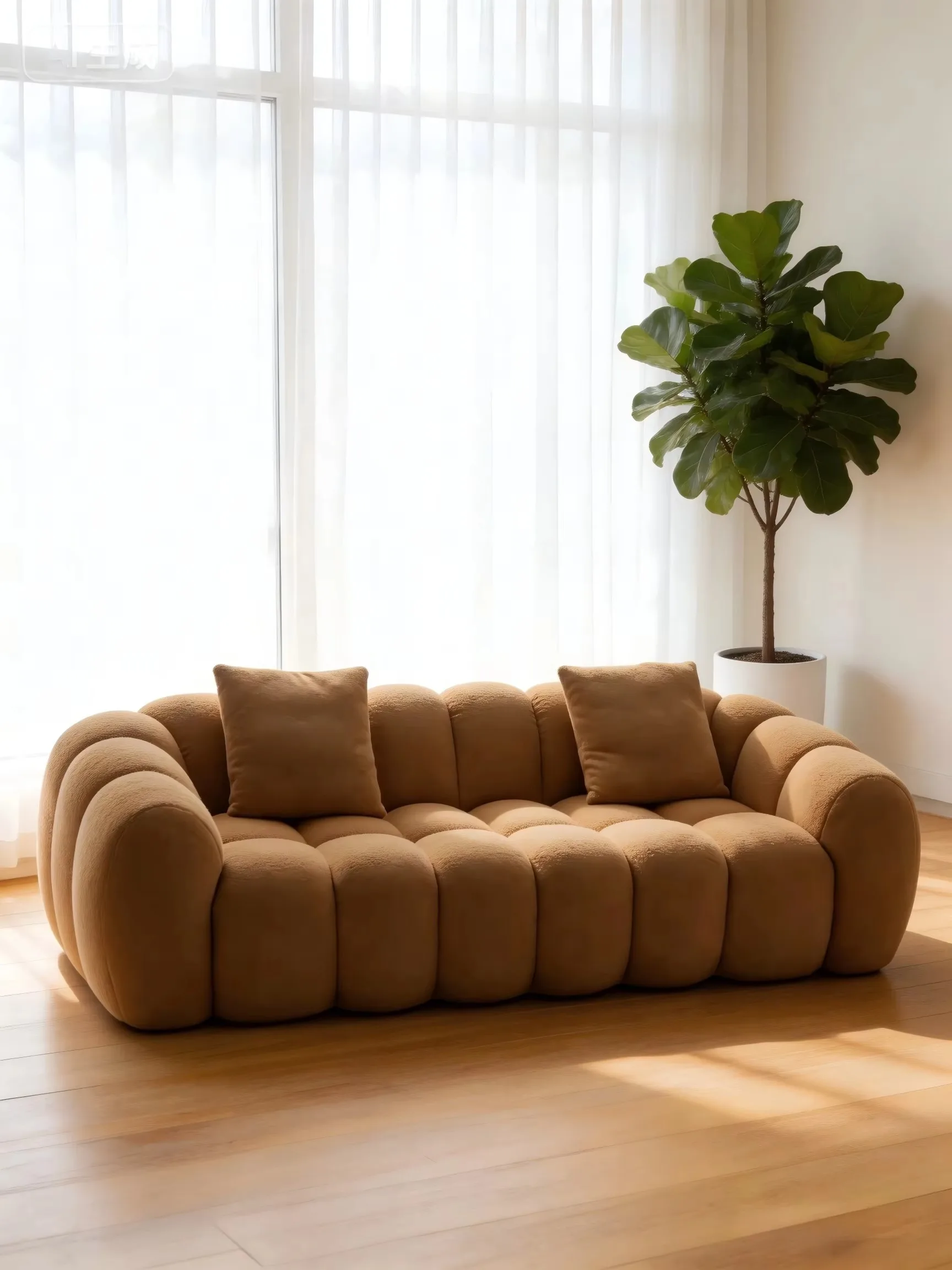 

Curved three-seat compressed fabric sofa, environmentally friendly compressed sofa, suitable for apartment hotel projects