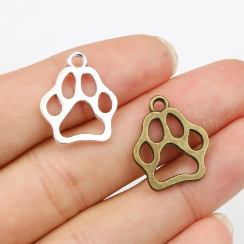 20pcs Cat Dog Footprint Cute Charms Pendant 19x17mm Alloy Metal DIY Jewelry Making Accessories Findings for Necklace Earrings
