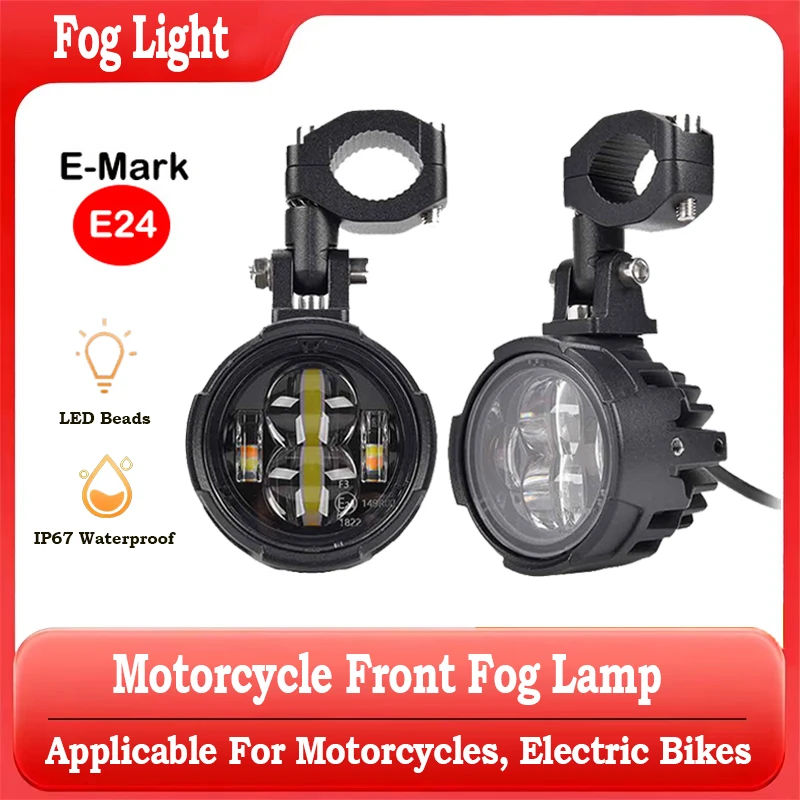 Motorrad-Scheinwerfer Nebelleuchten LED Externe Zusatz-Nebellampe für Motorrad/Elektrofahrrad Wasserdicht IP67 3000LM E-Mark E24