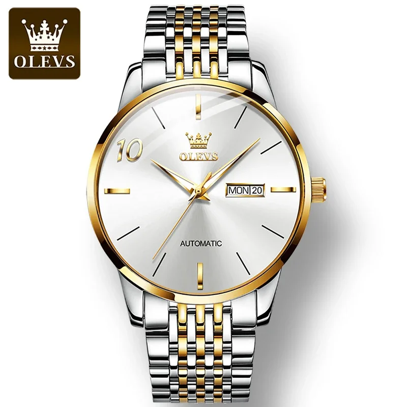 

Olevs 6632 mechanical fashion watch round-dial stainless steel watchband wristwatch week display calendar luminous