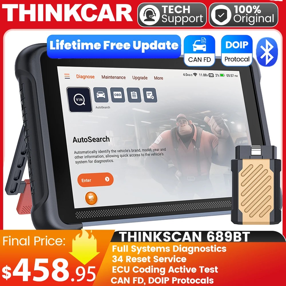 

THINKCAR Thinkscan 689BT OBD2 Diagnostic Tools All System Diagnosis ECU Coding Bi-directional CANFD DOIP 34 Reset Lifetime Free